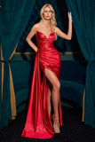 Ladivine CH351 Satin Stretch Fitted Gown Pointed V-Neckline
