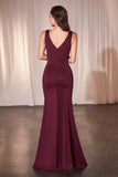 Ladivine CH378 Long Fitted Neoprene Burgundy Dress