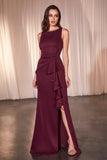 Ladivine CH378 Long Fitted Neoprene Burgundy Dress