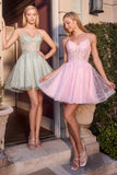 Ladivine CJ419 Short Damas Lace Applique A-Line Dress