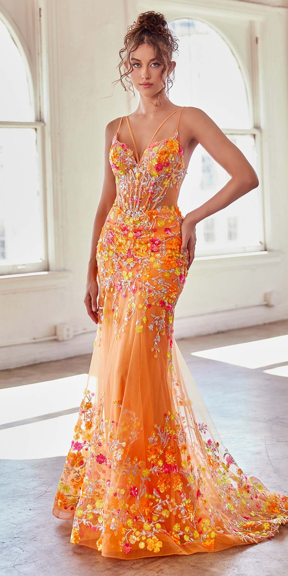 SEQUIN FLORAL PRINT MERMAID GOWN