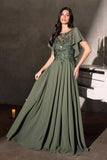 Ladivine CL09 Flutter Sleeve Illusion Neck A-Line Chiffon Gown
