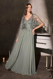 Ladivine CL10 Mother of the Bride V-Neckline Lace Bodice A-Line Gown