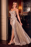 Ladivine CM003 Sculptural Metalllic Fitted Platinum Gown
