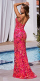 Ladivine CM350 Long Floral Sequin Print Fitted Evening Gown
