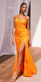 Ladivine CM350 Long Floral Sequin Print Fitted Evening Gown