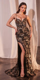 Ladivine CM358 Fitted Black & Gold Glitter Gown