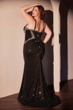 Ladivine CM365C Dress Curve Fitted Black Glimmering Gown