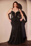 Ladivine CM365C Dress Curve Fitted Black Glimmering Gown
