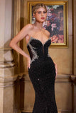 Ladivine CM365 Dress Black Crystal Strapless Fitted Gown