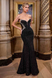 Ladivine CM365 Dress Black Crystal Strapless Fitted Gown