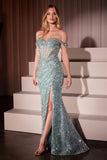 Ladivine CM373 Dress Off The Shoulder Sequin Fitted Gown