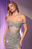 Ladivine CM373 Dress Off The Shoulder Sequin Fitted Gown
