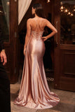 Ladivine CM377 Dress Satin Micro Crystal Fitted Beaded Prom Gown