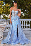 Ladivine CM384 Strapless Glitter Printed Gown & Overskirt
