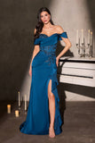 Ladivine CM387 Off the Shoulder Sculpted Beaded Bodice Fitted Gown