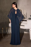 Ladivine CR884 Cape Sleeve Soft Flowing Chiffon MOB Dress
