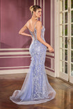 Ladivine CT264 Floral Applique V-Neckline Fitted Evening Dress