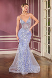 Ladivine CT264 Floral Applique V-Neckline Fitted Evening Dress