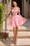 Ladivine CY024 Off-Shoulder Lace Corset Short Prom & Homecoming Dress
