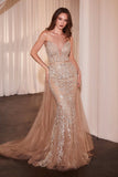 Ladivine CZ0028 Strapless Crystal & Pearl Embellished Gown With Overskirt