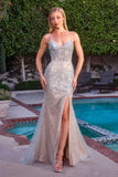 Ladivine CZ2408 Fitted Evening Gown Sweetheart Neck Leg Slit