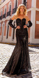 Nox Anabel D1263 Long Strapless Sequin Mermaid Dress Removable Gloves