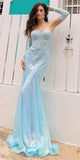 Nox Anabel D1263 Long Strapless Sequin Mermaid Dress Removable Gloves