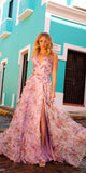 Nox Anabel E1445 Long A-Line V-Neck Floral Print Evening Gown