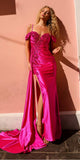 Nox Anabel E1451 Long Off the Shoulder Fitted Column Satin Dress