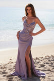 Nox Anabel E1527 Satin Sheer Boned Applique with High Slit Dress