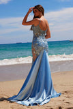 Nox Anabel E1532 Satin Sequin Applique Boned Waist Mermaid Dress