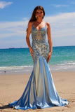 Nox Anabel E1532 Satin Sequin Applique Boned Waist Mermaid Dress