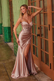 Nox Anabel E1534 Satin Sweetheart Boned Applique Dress with Slit