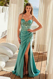 Nox Anabel E1534 Satin Sweetheart Boned Applique Dress with Slit