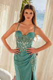 Nox Anabel E1534 Satin Sweetheart Boned Applique Dress with Slit