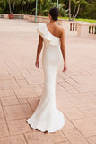 Nox Anabel E467W Long Sheath One Shoulder Ruffle Overlay Strap Gown