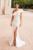 Nox Anabel E467W Long Sheath One Shoulder Ruffle Overlay Strap Gown