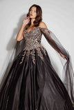 Eureka Fashion EK1002 Long Quinceanera Off Shoulder Ball Gown Cape Sleeves