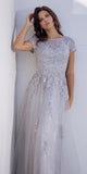 Eureka Fashion EK104 Long A-Line Short Sleeve Tulle Overlay Formal Gown
