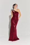 Eureka EK113 Floor length Sequin Swirl Fitted One Shoulder Gown