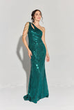 Eureka EK113 Floor length Sequin Swirl Fitted One Shoulder Gown