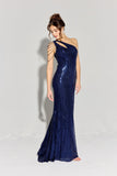 Eureka EK113 Floor length Sequin Swirl Fitted One Shoulder Gown