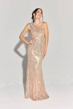 Eureka EK113 Floor length Sequin Swirl Fitted One Shoulder Gown