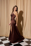 Eureka EK118 Side Sash Ruched Neckline Floor Length Strapless Gown