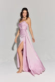 Eureka EK118 Side Sash Ruched Neckline Floor Length Strapless Gown