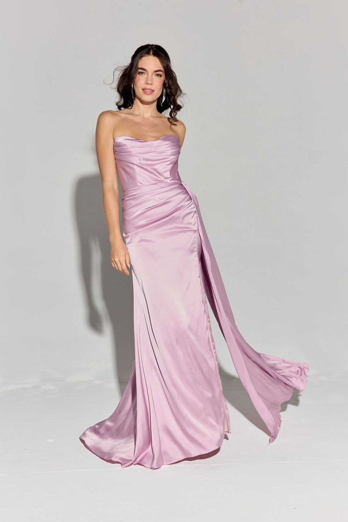 Eureka EK118 Side Sash Ruched Neckline Floor Length Strapless Gown
