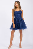 Eureka EK127 Short Fitted Floral Embroidered Bodice A-Line Dress