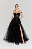 Eureka EK128 Off the Shoulder Glitter Mesh A-Line Ball Gown