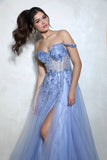 Eureka EK128 Off the Shoulder Glitter Mesh A-Line Ball Gown